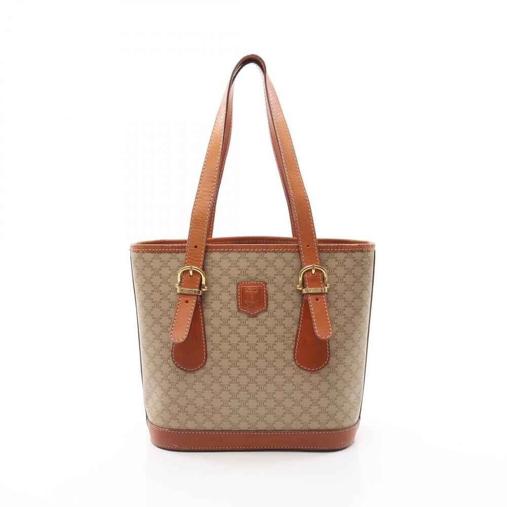 Celine Macadam Tote Bag Canvas Leather Beige Cream Brown